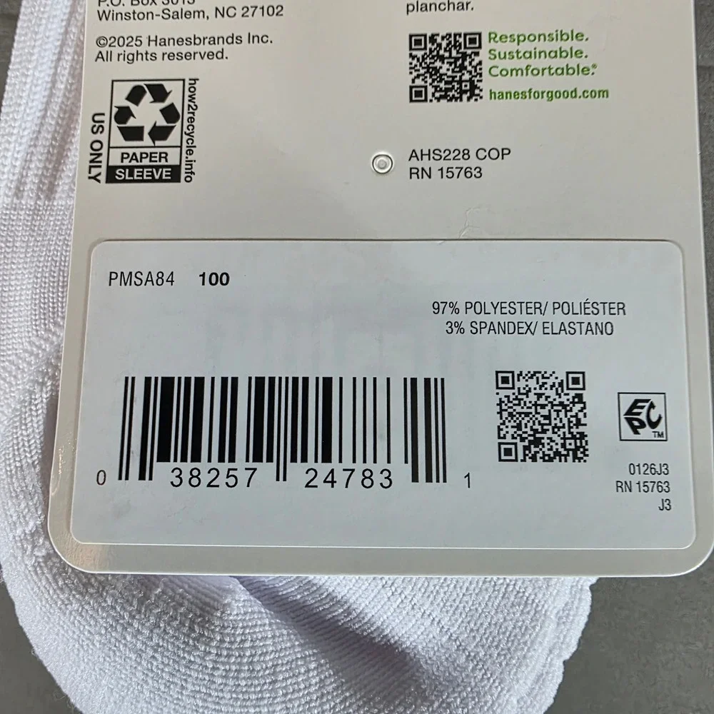 Hanes Moves Mens X-Temp Performance Mid Crew Socks 3 Pair White PMSA84 Size 6-12